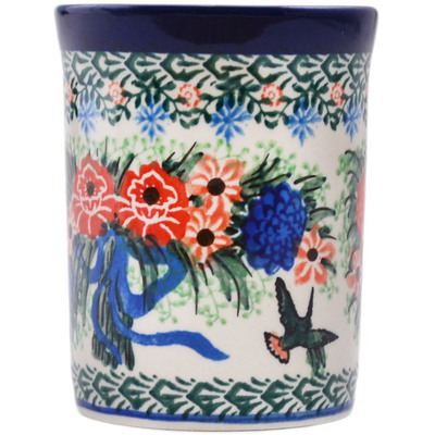 Polish Pottery Tumbler 8 oz Hummingbird Bouquet UNIKAT