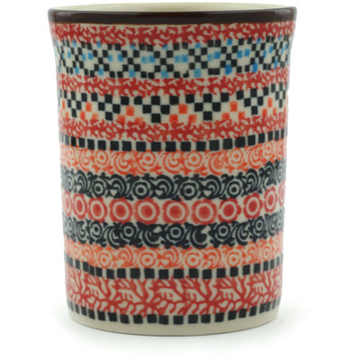 Polish Pottery Tumbler 8 oz Orange Kaleidoscope UNIKAT