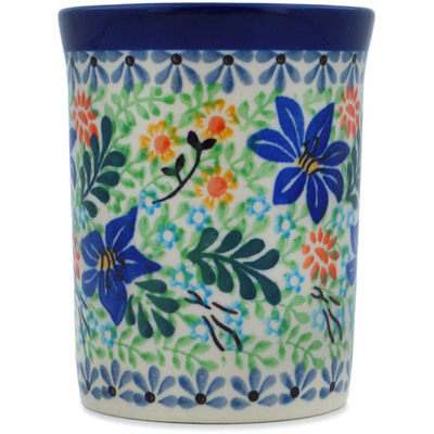 Polish Pottery Tumbler 8 oz Sapphire Lilies UNIKAT