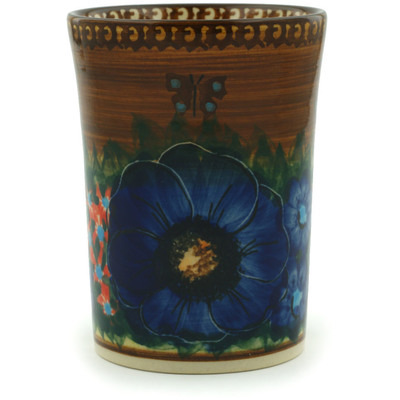 Polish Pottery Tumbler 8 oz Tropical Wildflowers UNIKAT