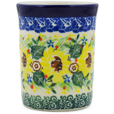 Polish Pottery Tumbler 8 oz Yellow Garden UNIKAT