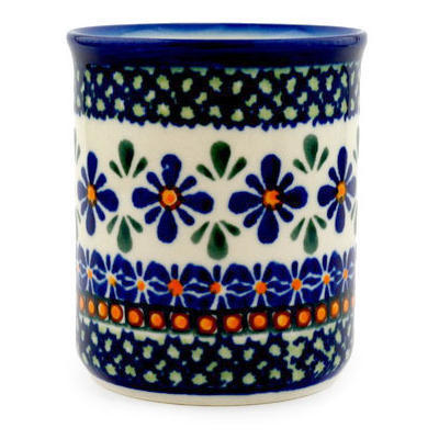 Polish Pottery Tumbler 9 oz Gingham Flowers