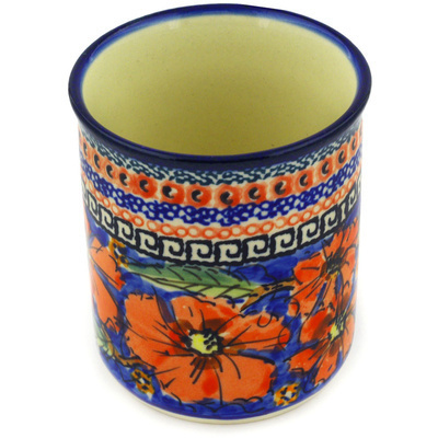 Polish Pottery Tumbler 9 oz Poppies UNIKAT