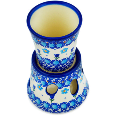 Polish Pottery Tumbler with Heater Blooming Tulips