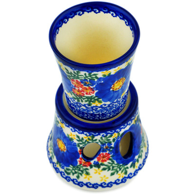 Polish Pottery Tumbler with Heater Blue Marguerite