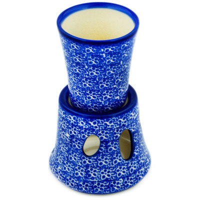Polish Pottery Tumbler with Heater Wild Blue