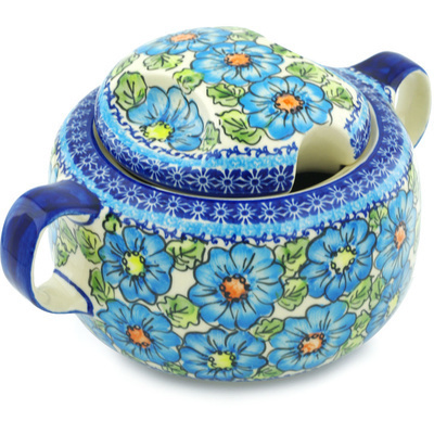 Polish Pottery Tureen 101 oz Bold Blue Poppies UNIKAT