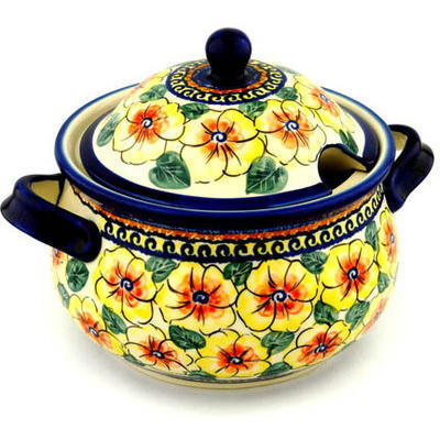 Polish Pottery Tureen 101 oz Lemon Poppies UNIKAT