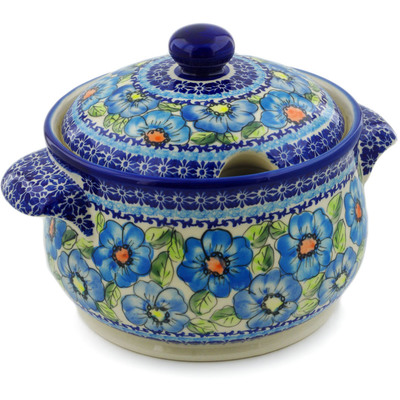 Polish Pottery Tureen 116 oz Bold Blue Poppies UNIKAT