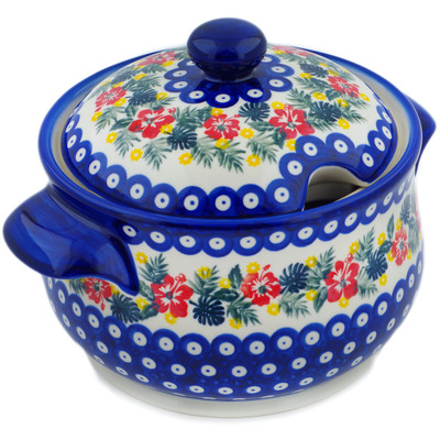 Polish Pottery Tureen 116 oz Tropical Peacock UNIKAT