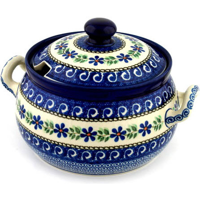 Polish Pottery Tureen 122 oz Blue Daisy Swirls