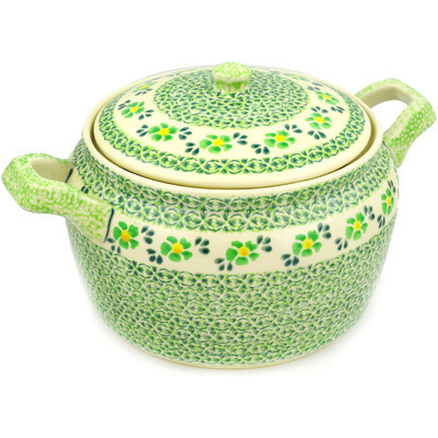 Polish Pottery Tureen 122 oz Lime Flowers