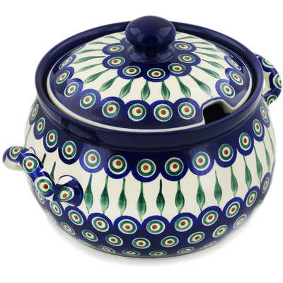 Polish Pottery Tureen 122 oz Peacock Leaves