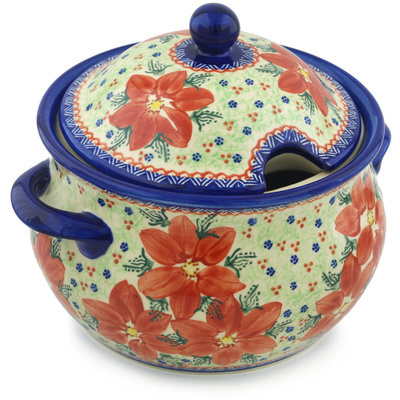 Polish Pottery Tureen 132 oz Poinsettia UNIKAT