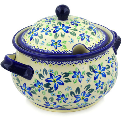 Polish Pottery Tureen 21 Cup Blue Clematis
