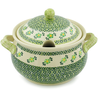 Polish Pottery Tureen 21 Cup Lime Flowers