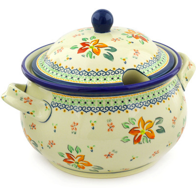 Polish Pottery Tureen 21 Cup Orange Clematis
