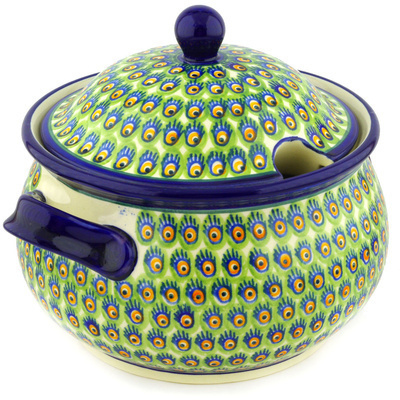 Polish Pottery Tureen 21 Cup Peacock Feathers