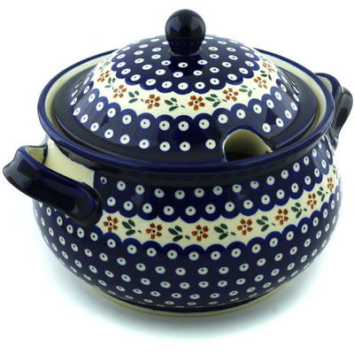 Polish Pottery Tureen 21 Cup Red Daisy Peacock