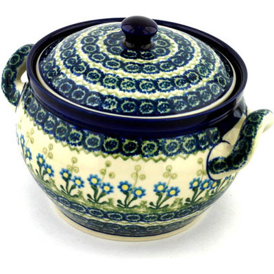 Polish Pottery Tureen 55 oz Blue Daisy Circle