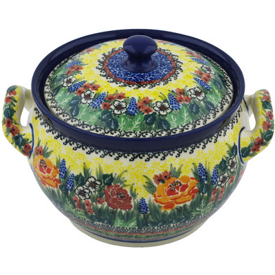 Polish Pottery Tureen 55 oz Copper Rose Meadow UNIKAT