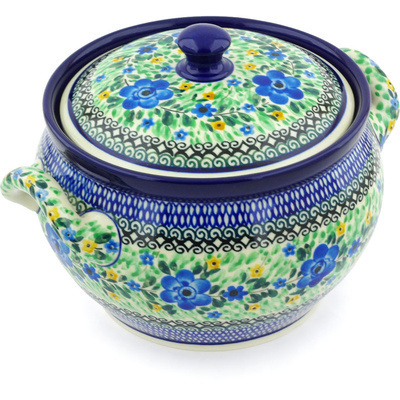 Polish Pottery Tureen 55 oz Sky Blue Poppy UNIKAT