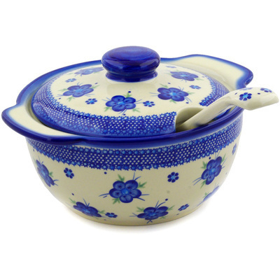 Polish Pottery Tureen with Ladle 101 oz Bleu-belle Fleur