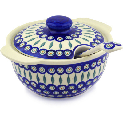 Polish Pottery Tureen with Ladle 101 oz Peacock