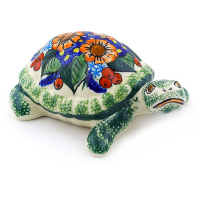 Polish Pottery Turtle Figurine 8&quot; UNIKAT