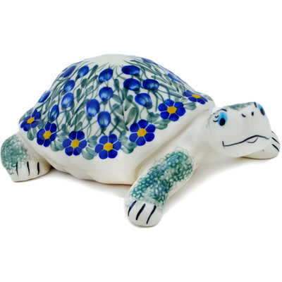 Polish Pottery Turtle Figurine 9&quot; Blue Velvet Gardens
