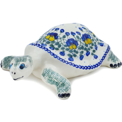 Polish Pottery Turtle Figurine 9&quot; Indigo Dream