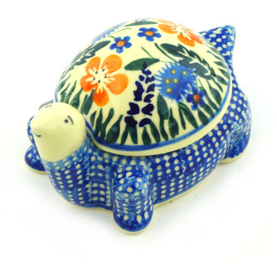 Polish Pottery Turtle Shaped Jar 4&quot;