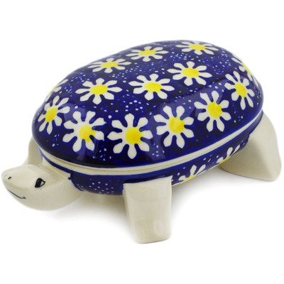 Polish Pottery Turtle Shaped Jar 6&quot; Daisy