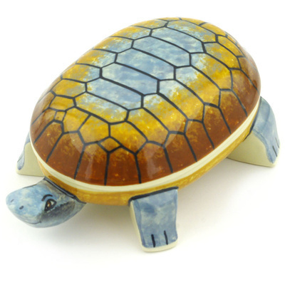 Polish Pottery Turtle Shaped Jar 6&quot;