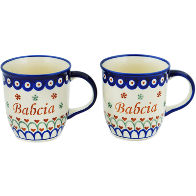Polish Pottery Two 12 oz Mugs Babcia-grandma