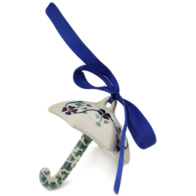 Polish Pottery Umbrella Christmas Ornament Lucky Blue Clover