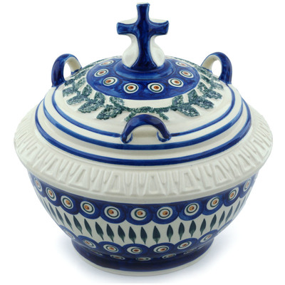 Polish Pottery Urn 11&quot; Blue Peacock