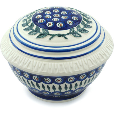Polish Pottery Urn 11&quot; Blue Peacock