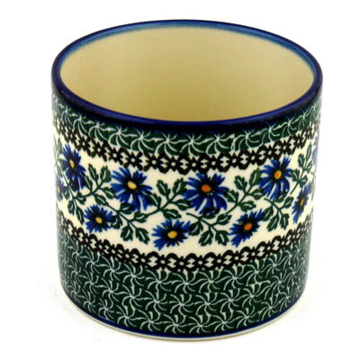 Polish Pottery Utensil Jar 5&quot; Blue Chicory
