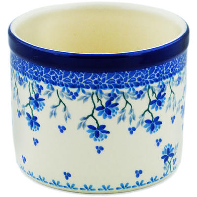 Polish Pottery Utensil Jar 5&quot; Blue Grapevine