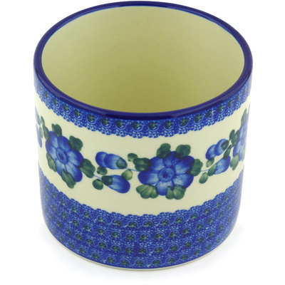 Polish Pottery Utensil Jar 5&quot; Blue Poppies