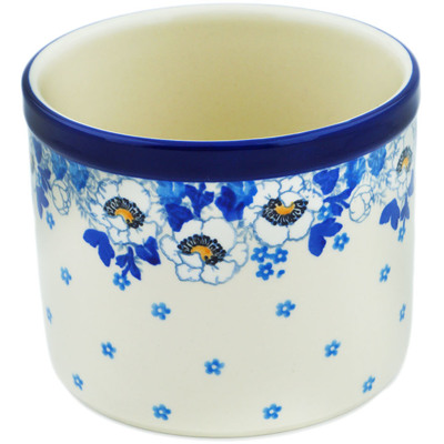 Polish Pottery Utensil Jar 5&quot; Blue Spring