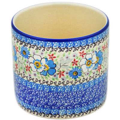 Polish Pottery Utensil Jar 5&quot; Flower Crown UNIKAT