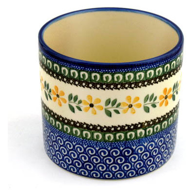 Polish Pottery Utensil Jar 5&quot; Golden Daisy Swirl