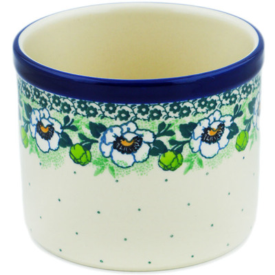 Polish Pottery Utensil Jar 5&quot; Green Flora