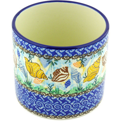Polish Pottery Utensil Jar 5&quot; Ocean Whisper UNIKAT