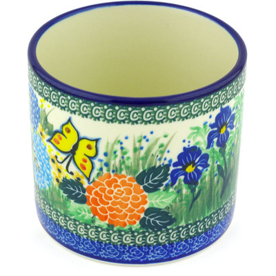 Polish Pottery Utensil Jar 5&quot; Spring Garden UNIKAT