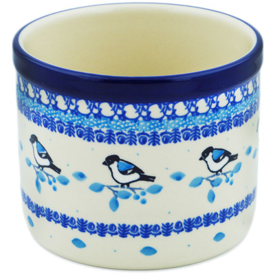 Polish Pottery Utensil Jar 5&quot; Winter Sparrow