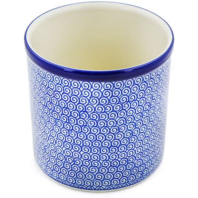 Polish Pottery Utensil Jar 6&quot; Baltic Blue