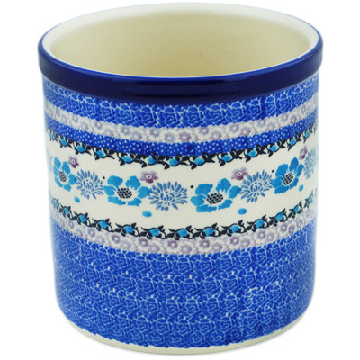 Polish Pottery Utensil Jar 6&quot; Blooming Blues